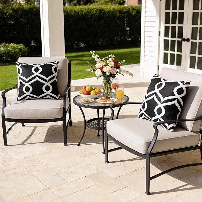 Geometric Outdoor Waterproof Throw Pillow Covers 18"x18" Set of 2 | Abstract Decorative Pillow Cover, Boho Square Cushion Cases for Garden Patio Tent Balcony Bench Couch Sofa, Black & White