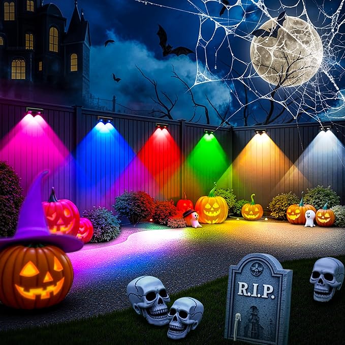 SOLPEX Solar Fence Lights Outdoor, 9 Fixed Colors ＆ Color Changing Fence Solar Lights Outdoor Waterproof IP65, LED Deck Lighting for Backyard Wall Step Patio Railing Pool Porch (16 Pack) | LED Deck Lighting for Halloween Backyard Wall Step Patio Railin...