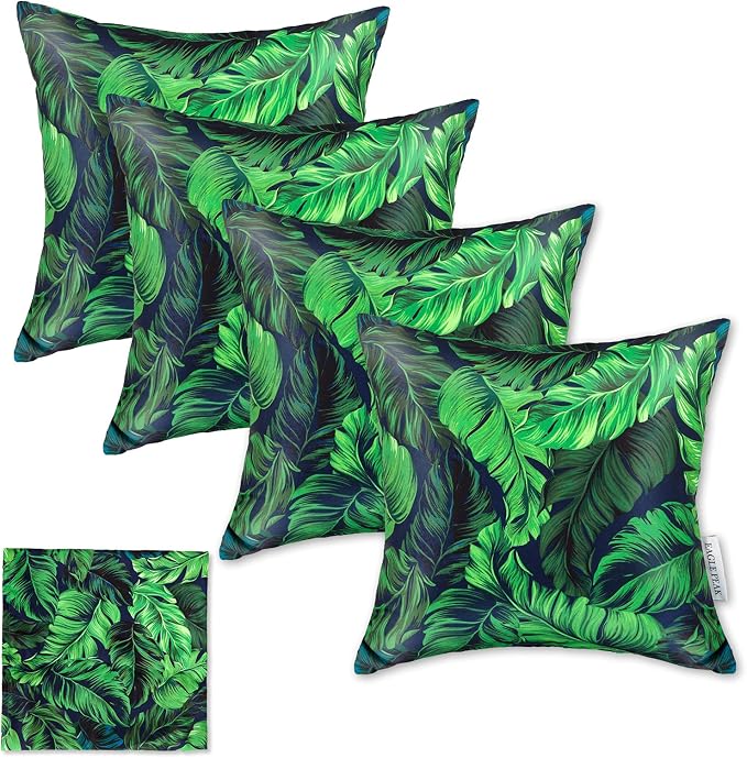EAGLE PEAK Set of 4 Throw Pillow Covers, Modern Decorative Square Toss Pillow Cushion Case 17 x 17 inch for Home Patio Garden Sofa Chair Couch Furniture (Tropical Green)