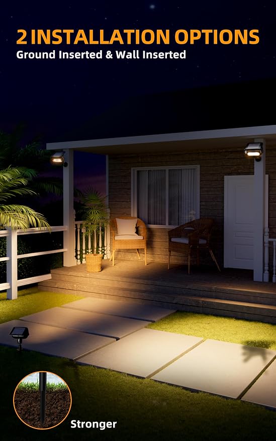ROSHWEY Solar Spot Lights Outdoor, Waterproof Spotlights with 2 Brightness Mode, Landscape Lighting Solar Lights for Garden, Yard, Pathway (Warm White, 4 Pack)