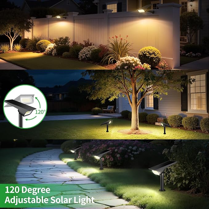 Lightonight Solar Spotlights Outdoor 2 Pack | 3 Color Temperatures Outdoor Lights, Remote Control Landscape Spotlights for Tree, Garden, Pathway, House and Wall Lighting