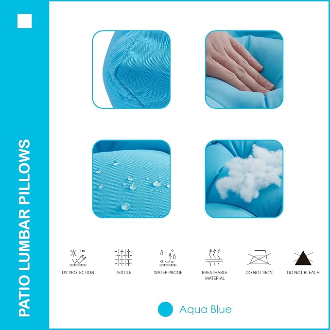 Indoor Outdoor Lumbar Pillows,Waterproof Outdoor Pillows Set of 2 for Patio Furniture,12×20 Inch,Aqua Blue