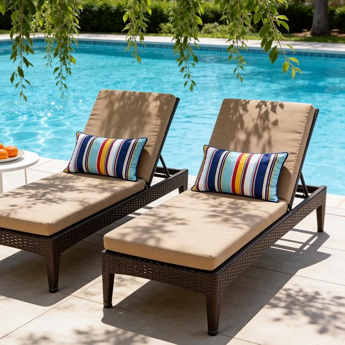 Waterproof Outdoor Pillow Covers 12x20 Inch Set of 2, Colorful Stripe Decorative Throw Pillow Cover with Piping, Modern Farmhouse Cushion Cases for Summer Patio Garden Porch Balcony Beach