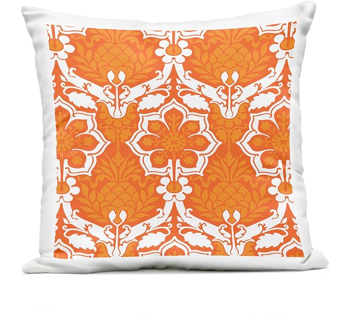 Stupell Industries | Orange White Damask Pattern, 18 x 18 | Outdoor Pillow, Made in USA - By Geoff Tygert