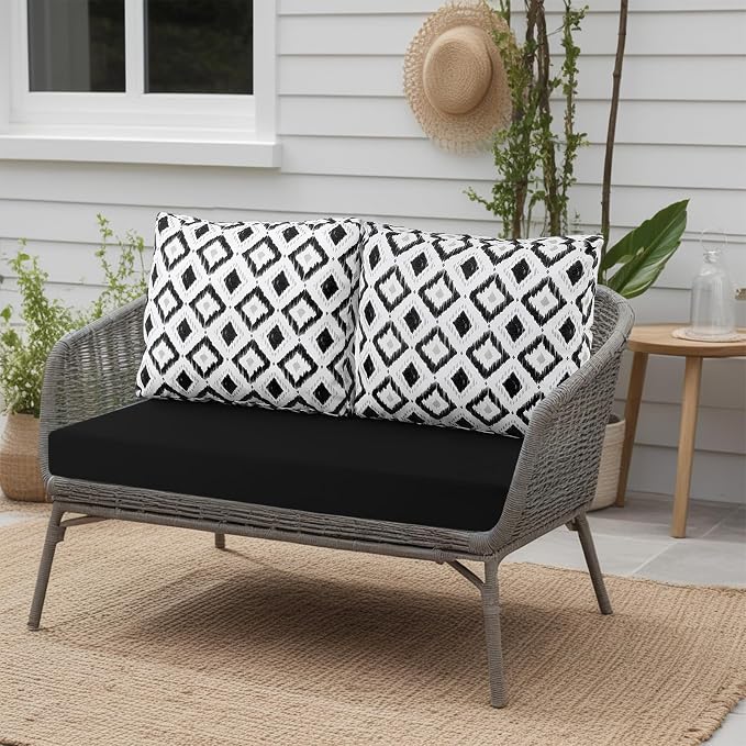 Outdoor Loveseat Cushions for Patio Furniture, Waterproof Cushion | Couch Hampton Bay Deep Seat Cushion Replacement Set 46" x 26", Patio Love Seat Sofa Cushions for Porch Garden Chair, Black