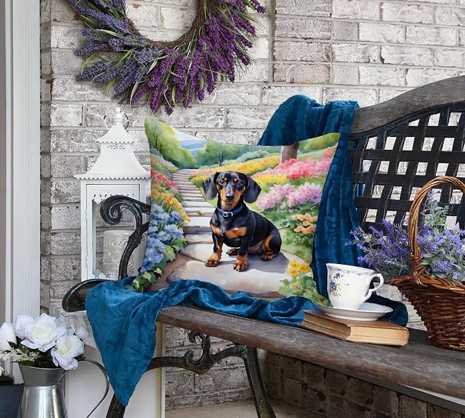 Caroline's Treasures Dachshund Spring Path Throw Pillow Machine Washable, Indoor Outdoor Decorative Pillow for Couch, Bed or Patio, 18Hx18W