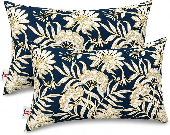 Pack of 2 Patio Lumbar Pillows 12"x20" | Fade Resistant Outdoor Waterproof Lumbar Pillow with Inners Decorative Garden Lumbar Cushions for Home Patio Terrace Sofa