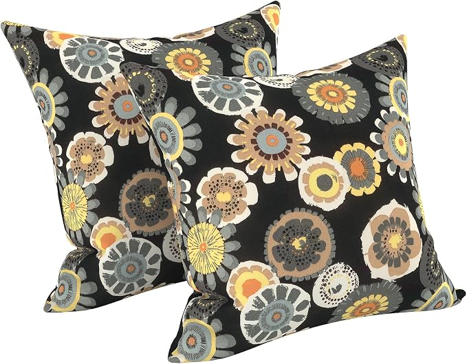 LVTXIII Outdoor/Indoor Throw Pillows, Decorative Throw Pillows with Inserts, 18"x18" Square Pillows for Bed, Couch, Sofa and Patio Furniture, Set of 2, Black Yellow Crosby