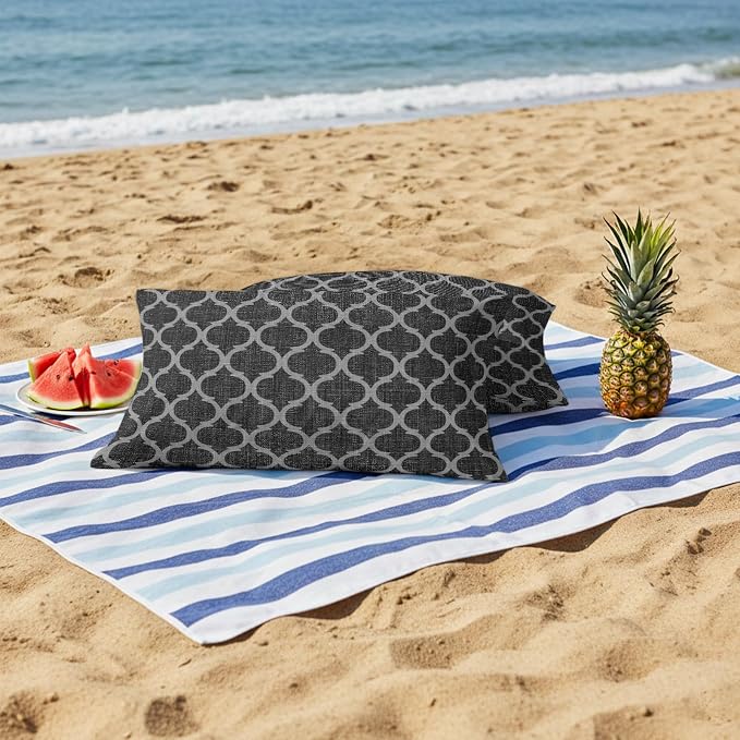Black Morocco Outdoor Pillow Covers 20x12 Inch Lumbar Pillow Covers Set of 2 Waterproof Decorative Throw Pillow Cases Boho Vintage Quatrefoil Geometric Plaid Cushion Covers for Patio Furniture Garden