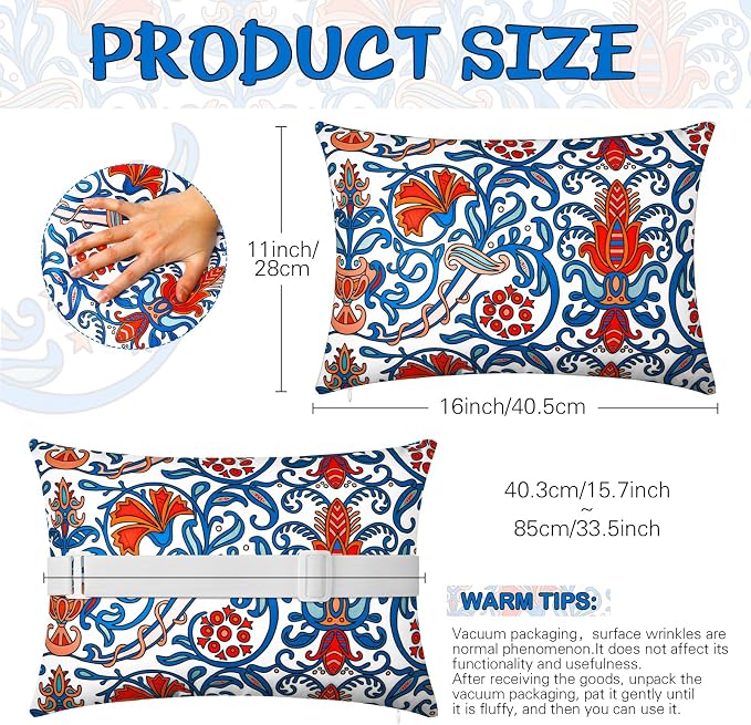Lineshading 4 Pcs Chaise Lounge Pillow with Strap Outdoor Waterproof Pool Chair Neck Headrest Pillows with Adjustable Elastic Band for Beach Patio Chair Recliner(Orange Blue,Paisley)