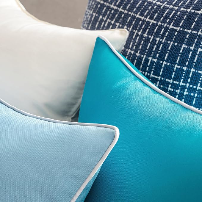 MIULEE Outdoor Waterproof Pillow Covers 18x18 Teal Blue Pack of 2 | Decorative Farmhouse Throw Pillow Covers with Piping,Square Solid Color,Patio Furniture,Summer Couch Tent Sofa Living Room