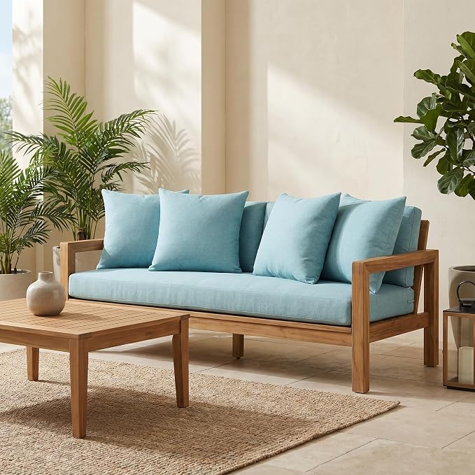 RSH DECOR: Sunbrella Square Throw Pillows Set of 4 | 24" x 24" | Water and Fade-Resistant Performance Fabric | Outdoor Pillow Covers with Down-Alternative Inserts | Made in USA (Cast Mineral)