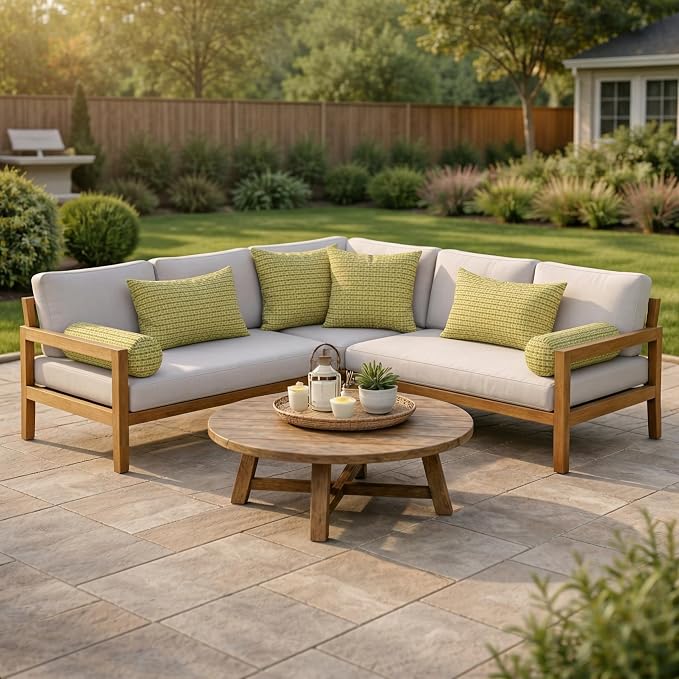 RSH DECOR Set of 6 Outdoor Pillow, Outdoor Pillows for Patio, Pillows w/Polyester Pillow Cases | Water & Fade Resistant Fabric | 17" Square, 20x12 Lumbar, 20x6 Neck Roll - Future Patina