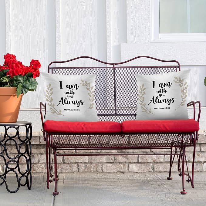 Swono Bible Quote Pillow Covers, Lettering I Am with You Always Decorative Pillow Case Home Sofa Cushion Set Bible Proverb Pillow Cushion Cases for Bed/Patio/Garden/Balcony, 2-Pack 18x18 Inch