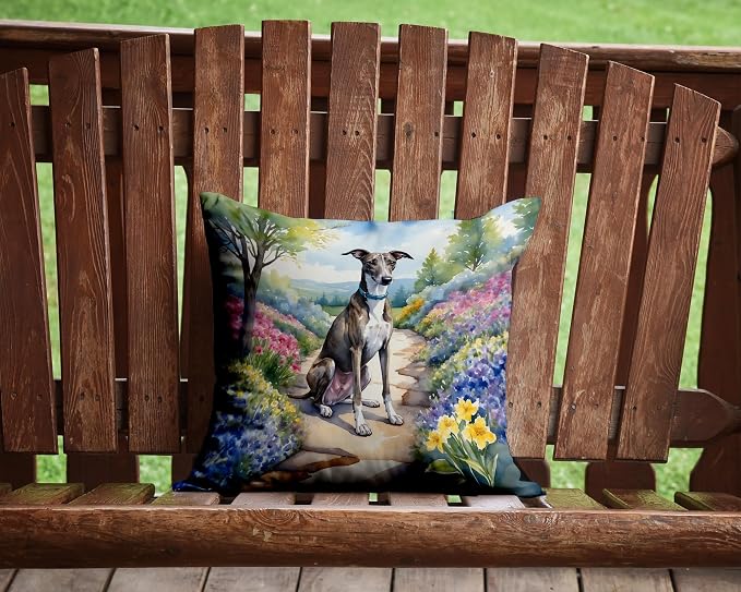 Caroline's Treasures Greyhound Spring Path Throw Pillow Machine Washable, Indoor Outdoor Decorative Pillow for Couch, Bed or Patio, 14Hx14W