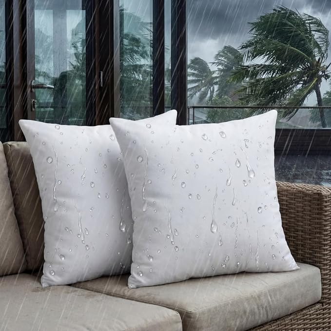 Sieral 2 Pcs 2.2 lb Weighted Outdoor Pillows Inserts, 18" x 18" Patio Waterproof Throw Pillows with 1.1 lb Glass Bead, Waterproof Square Pillow Cushion for Patio Garden Sofa Couch Deck, Yachts, Resort