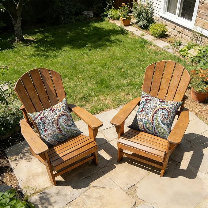 Outdoor Pillows with Insert 16x16 Inch, Waterproof Throw Pillow for Patio Furniture, Decorative Back Cushion for Garden Home Sofa Office Chair, Set of 2, Paisley Chilli