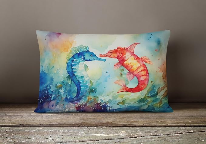 Caroline's Treasures DAC2822PW1216 Seahorses Throw Pillow Machine Washable, Indoor Outdoor Decorative Pillow for Couch, Bed or Patio, 12HX16W