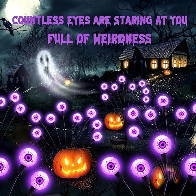 ASMAD Halloween Decorations Outdoor Solar Scary Eyeball Light,10Pack 80LEDs | Halloween Lights, Halloween Decor, Green Eyeball Swaying Lights, Solar Path Lights Waterproof for Garden/Patio/Party Decor