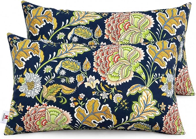 Outdoor Lumbar Pillows 12"x20" Waterproof Patio Pillows with Inserts | Set of 2 Fade Resistant Outdoor Waterproof Lumbar Pillow Decorative Garden Lumbar Cushions for Home Patio Terrace Sofa