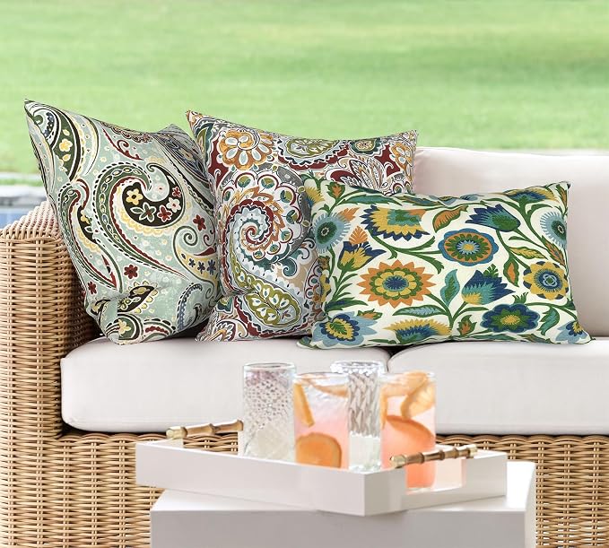 DYTXIII Pack of 2 Outdoor Waterproof Lumbar Pillow Covers ONLY, 12x20 Rectangle Decorative Double Printed Pillow Cases for Patio Couch Porch Furniture - Fiesta Floral