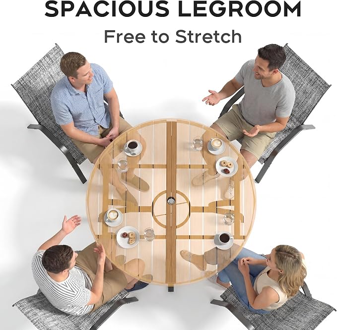41” Patio Outdoor Dining Table, Wood-Grain Patio Round Table with Umbrella Hole, All-Weather Metal Dining Table for Party, Lawn & Garden