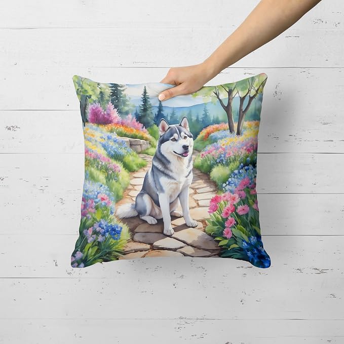 Caroline's Treasures Siberian Husky Spring Path Throw Pillow Machine Washable, Indoor Outdoor Decorative Pillow for Couch, Bed or Patio, 18Hx18W