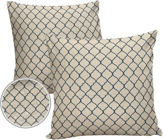 Dark Blue Moroccan Outdoor Pillow Shams Set of 2, Decorative Pillowcases Cushion Case, Soft Throw Pillow Covers Waterproof Pillow Case 18x18 Inch, Geometric Graphics Rustic Style