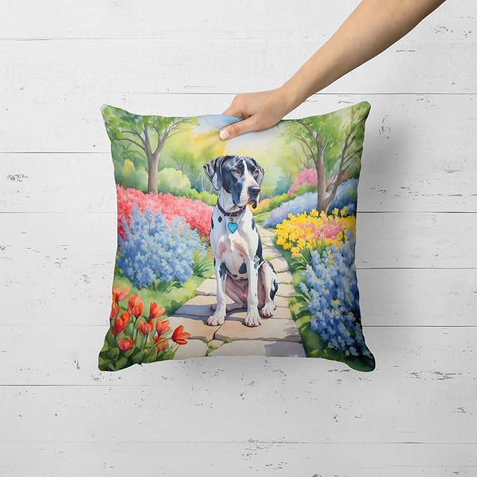 Caroline's Treasures Great Dane Spring Path Throw Pillow Machine Washable, Indoor Outdoor Decorative Pillow for Couch, Bed or Patio, 18Hx18W