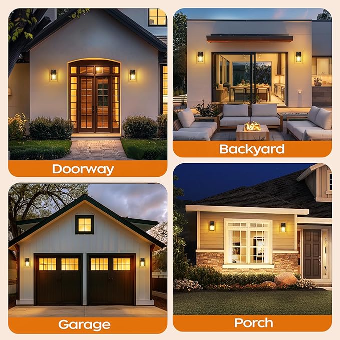 Dusk to Dawn Exterior Lighting Fixtures, Outdoor Porch Light Wall Sconce | 10.65 inch, Anti-Rust Metal Frame, Tempered Glass, E26 Base, Waterproof, Sensor Wall Lantern for Patio, Garage, Entryway