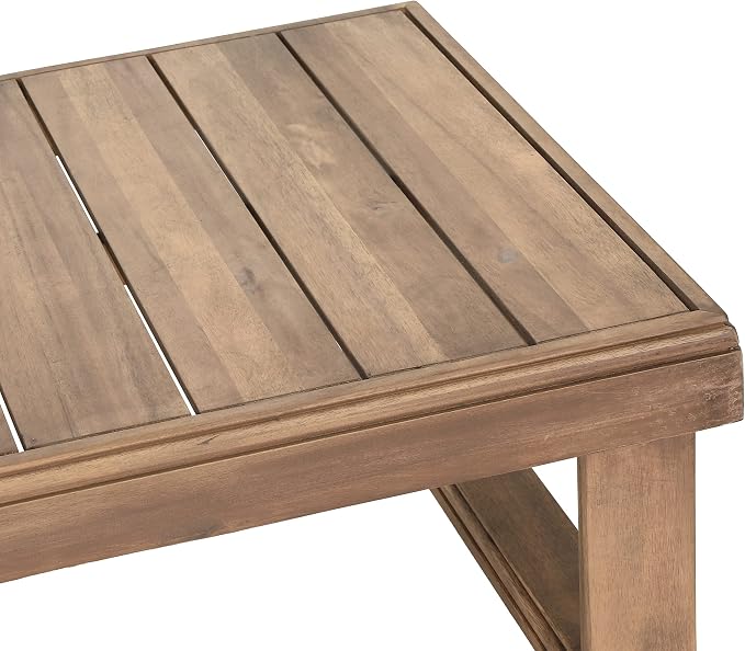Outdoor Coffee Table with Slat Design and Sled Base, Brown