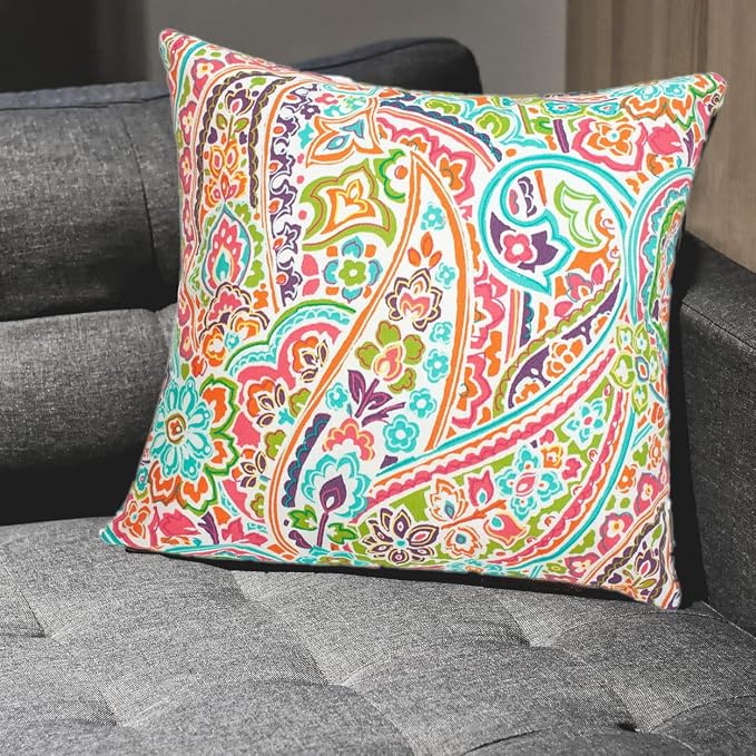 Outdoor Throw Pillows with Insert 18x18 Inch Pack of 2-Melora Paisley | Decorative Throw Pillows with Inserts, Water-Repellent, Square Pillows for Bed, Couch, Sofa and Patio Furniture
