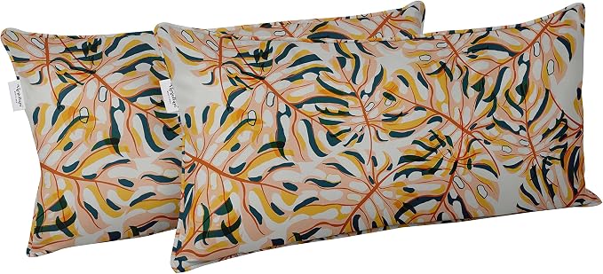 Indoor/Outdoor Polyester Fabric Lumbar Pillow Cover, All-Weather Waterproof Rectangular Cushion Case for Patio Furniture, 12 x 24 Set of 2 - Tropical-14