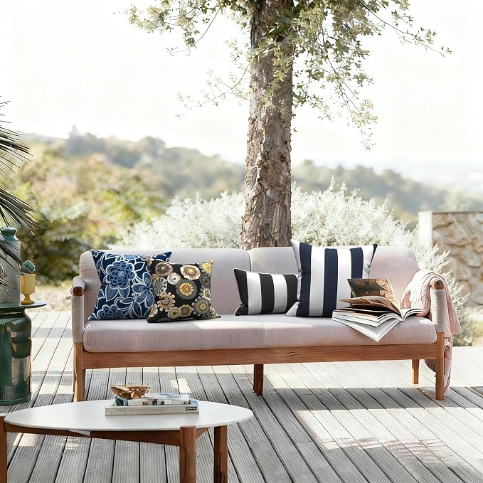 LVTXIII Outdoor Throw Pillows, Decorative Throw Pillows with Inserts, 20"x20" Square Pillows for Bed, Couch, Sofa and Patio Furniture, Set of 2, Cabana Navy