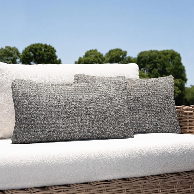 Outdoor Lumbar Pillow Set of 2 with Inserts, Outdoor Throw Pillow Water Resistant for Patio Furniture, 12x20 Inch Outdoor Pillows with Removable Zipper Cover