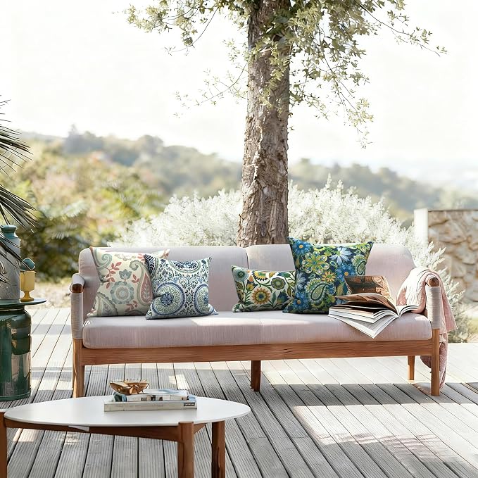LVTXIII Outdoor Throw Pillows 16x16 Inch, Set of 2 Square Decorative Pillows with Inserts for Patio Furniture, Porch Chair, Garden Sofa, Coastal Medallion