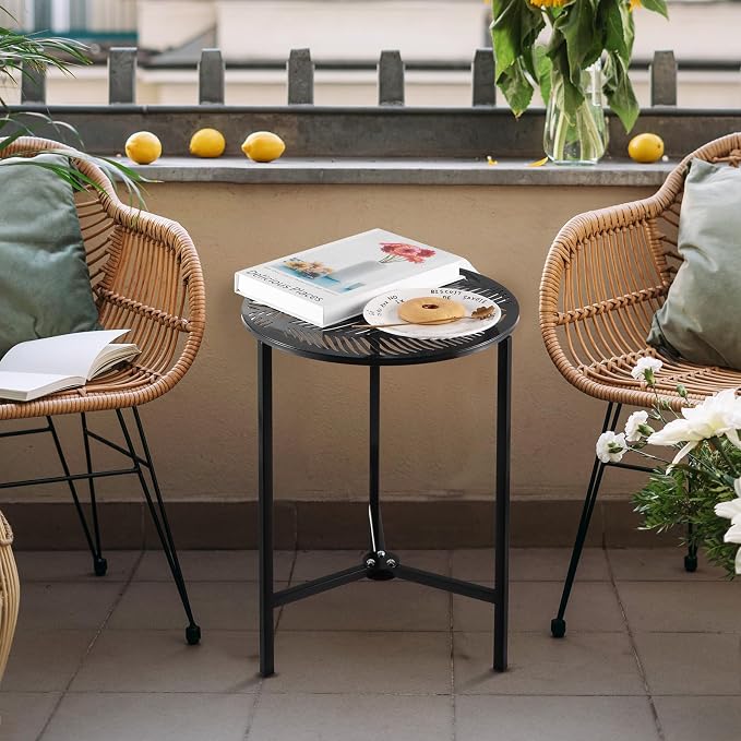 Party Zealot Set of 2 Small Round Metal Side Tables 13 Inches Black Outdoor End Tables for Patio, Balcony, Porch or Garden – Weather-Resistant Corner Coffee Table for Small Spaces & Indoor Plant Stand