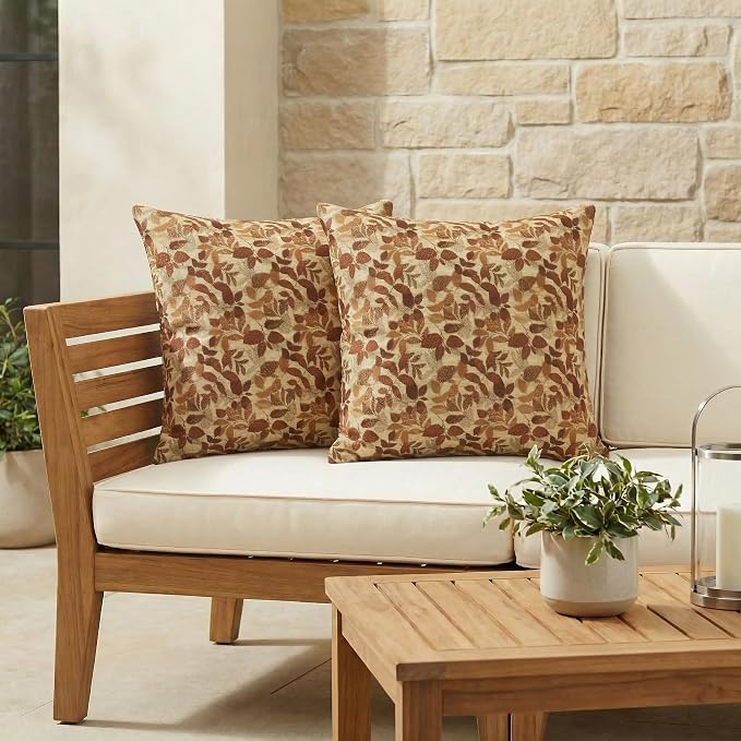 RSH DECOR: Sunbrella Square Throw Pillows Set of 2 | 24" x 24" | Water and Fade-Resistant Performance Fabric | Outdoor Pillow Covers with Down-Alternative Inserts | Made in USA (Gentry Sequoia)