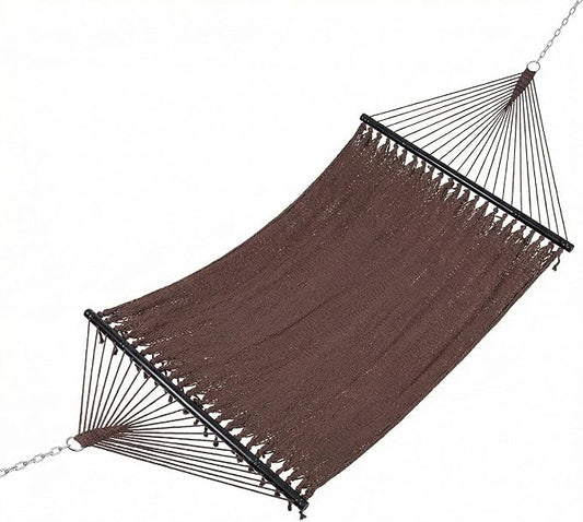 Happygrill 10.5FT Caribbean Double Hammock, Outdoor Portable Hammock with Spreader Bar, Soft-Spun Polyester Rope, 2 Person Hammocks for Outside, Camping & Patio, Max 600 lbs Capacity (Brown)
