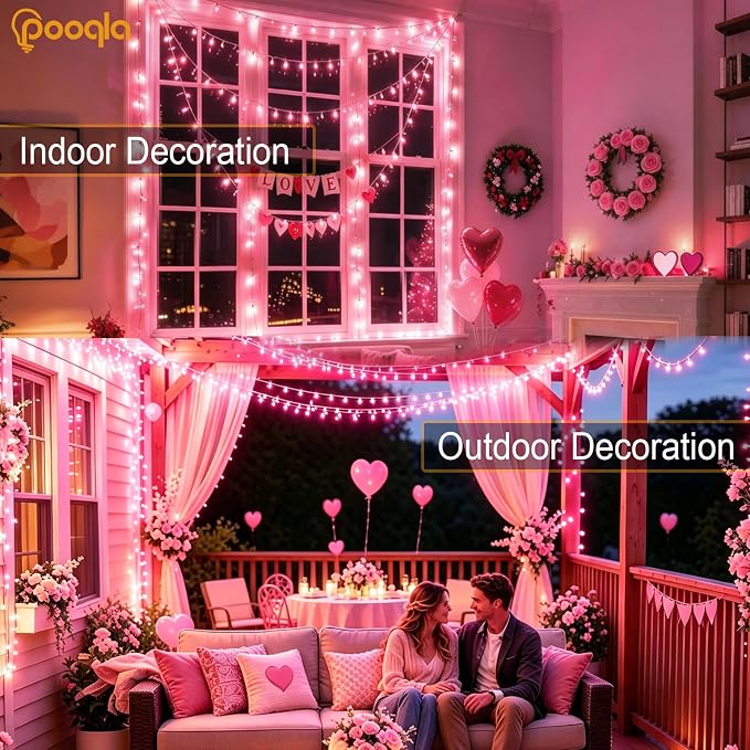 200 LED Pink Christmas Lights Outdoor String Lights, 66 ft | Green Wire Waterproof Twinkle Fairy Lights with Timer, 8 Modes Connectable String Lights Indoor Bedroom Halloween Decorations