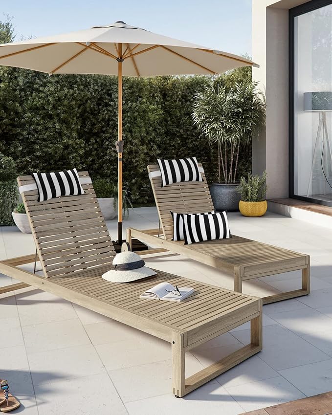 Chaise Lounge Head Resting Pillows, Simple Black and White Stripes Outdoor Waterproof Furniture with Insert and Adjustable Elastic Stripe Chaise Pillows for Recliner Beach Chair 11x16IN,2 Pcs