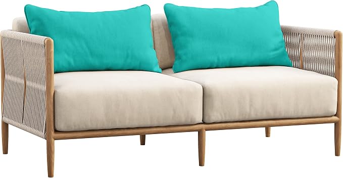 Indoor/Outdoor Polyester Fabric Lumbar Pillow Cover, All-Weather Waterproof Rectangular Cushion Case for Patio Furniture, 12 x 20 Set of 2 -Turquoise Green