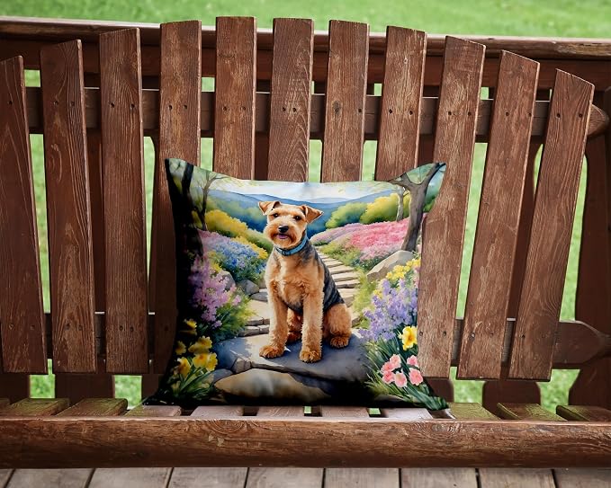 Caroline's Treasures Lakeland Terrier Spring Path Throw Pillow Machine Washable, Indoor Outdoor Decorative Pillow for Couch, Bed or Patio, 14Hx14W
