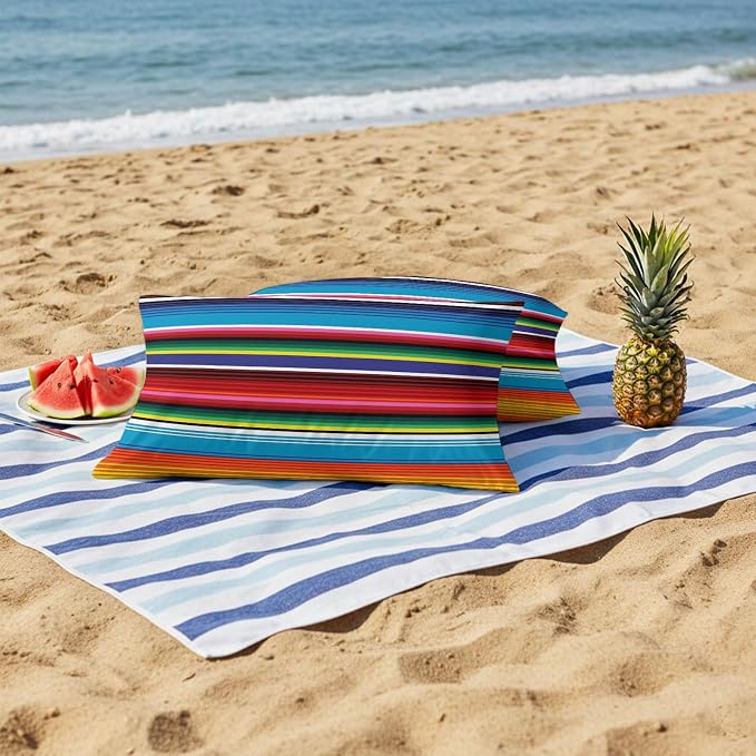 Colorful Striped Outdoor Pillow Covers 20x12 Inch Lumbar Pillow Covers Set of 2 Waterproof Decorative Throw Pillow Cases Boho Rainbow Stripes Abstract Lines Cushion Covers for Patio Furniture Garden