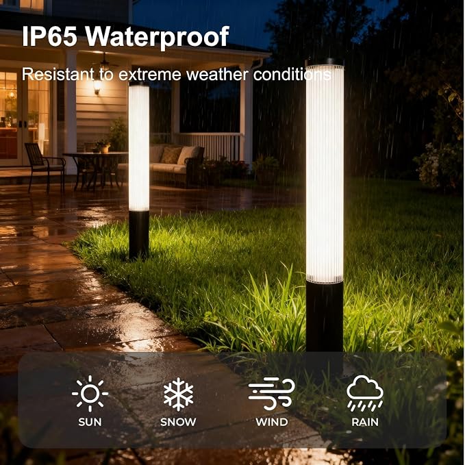 SkyGlow 32" Bollard Light, 12V/120V Aluminum LED IP65 Waterproof Outdoor Modern Landscape Path Lights Hardwired Curb Appeal for Garden Lawn Patio Courtyard Driveway Pathway Lighting