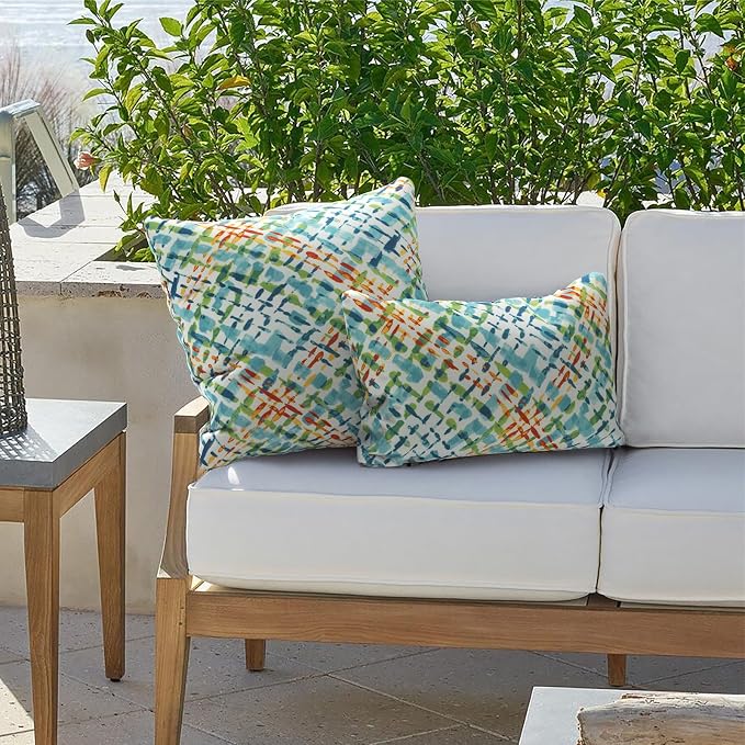 Outdoor Lumbar Pillow Covers 12”x20”, Rectangle Throw Pillow Covers for Patio Furniture, Decorative Lumbar Cushion Case for Garden Balcony Couch Office Chair, Pack of 2,Acapa Opal Geometric