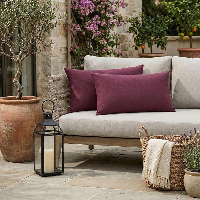 RSH DECOR: Sunbrella Jumbo Lumbar Pillows Set of 2 | 26" x 16" | Water and Fade-Resistant Performance Fabric | Outdoor Pillow Covers with Down-Alternative Inserts | Made in USA (Canvas Iris)