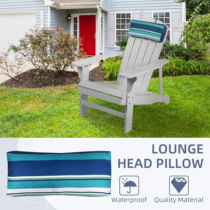 Outdoor Pillow for Chaise Lounge Chair, 4 Pack Chaise Lounge Pillows Water Resistant Head Support Pillow with Adjustable Strap for Patio Garden Pool Beach Chairs, Blue Stripes