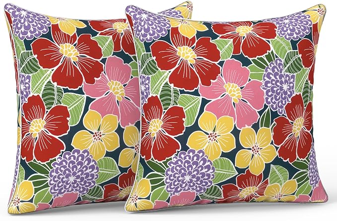 LVTXIII Outdoor/Indoor Pillow Covers, Patio Fade Resistant Throw Pillow Covers ONLY, Waterproof Farmhouse Accent Cushion Cases for Sofa Patio Couch Decoration 20"x20" Set of 2, Flower Bloom