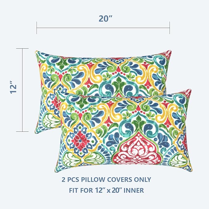 LVTXIII Outdoor Lumbar Pillow Covers Only Set of 2 Patio Decorative Pillow Cases, Water Repellent Lumbar Cushion Cases for Sofa, Patio Couch Garden Use, 12x20 Inch, Damask Red